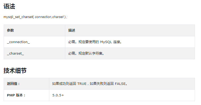 PHP的mysqli_set_charset()函數講解
