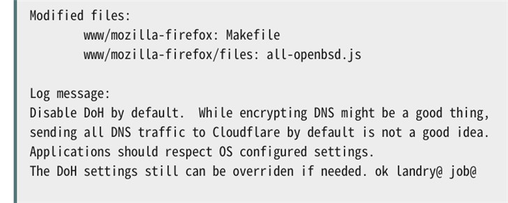 OpenBSD上的Firefox瀏覽器默認禁用DNS over HTTPS