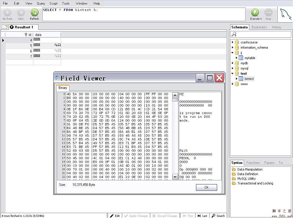 Mysql LONGBLOB 類型存儲二進制數(shù)據(jù) (修改+調(diào)試+整理)