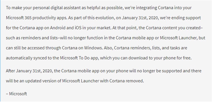 微軟確認移除Android、iOS、Microsoft Launcher的Cortana功能