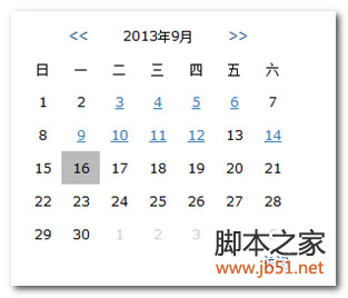 .net mvc頁面UI之Jquery博客日歷控件實現(xiàn)代碼