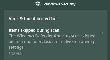 微軟 Windows Defender 更新破壞了 Win10 病毒掃描：提示掃描項目被跳過