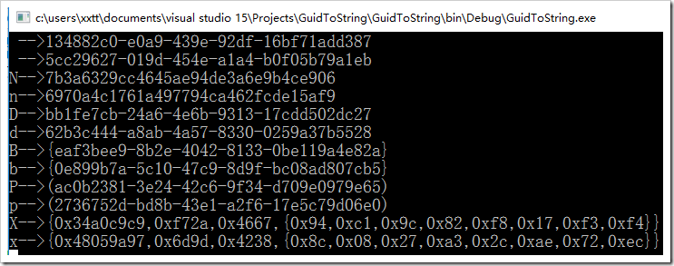 asp.net System.Guid ToString五種格式