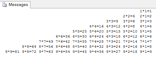 sql語句實現四種九九乘法表