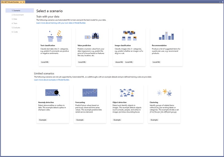微軟 Visual Studio 已整合 ML.NET 模型構建器