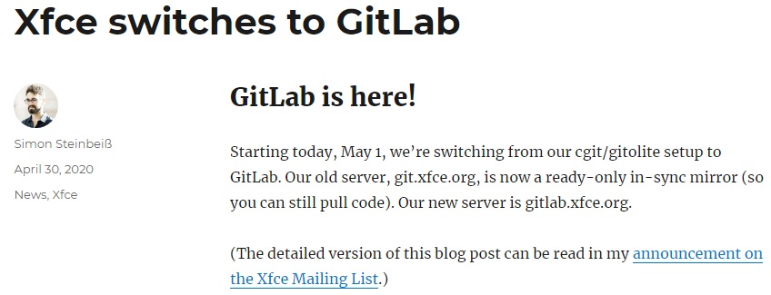 Linux 輕量級(jí)桌面 Xfce 已遷移至 GitLab