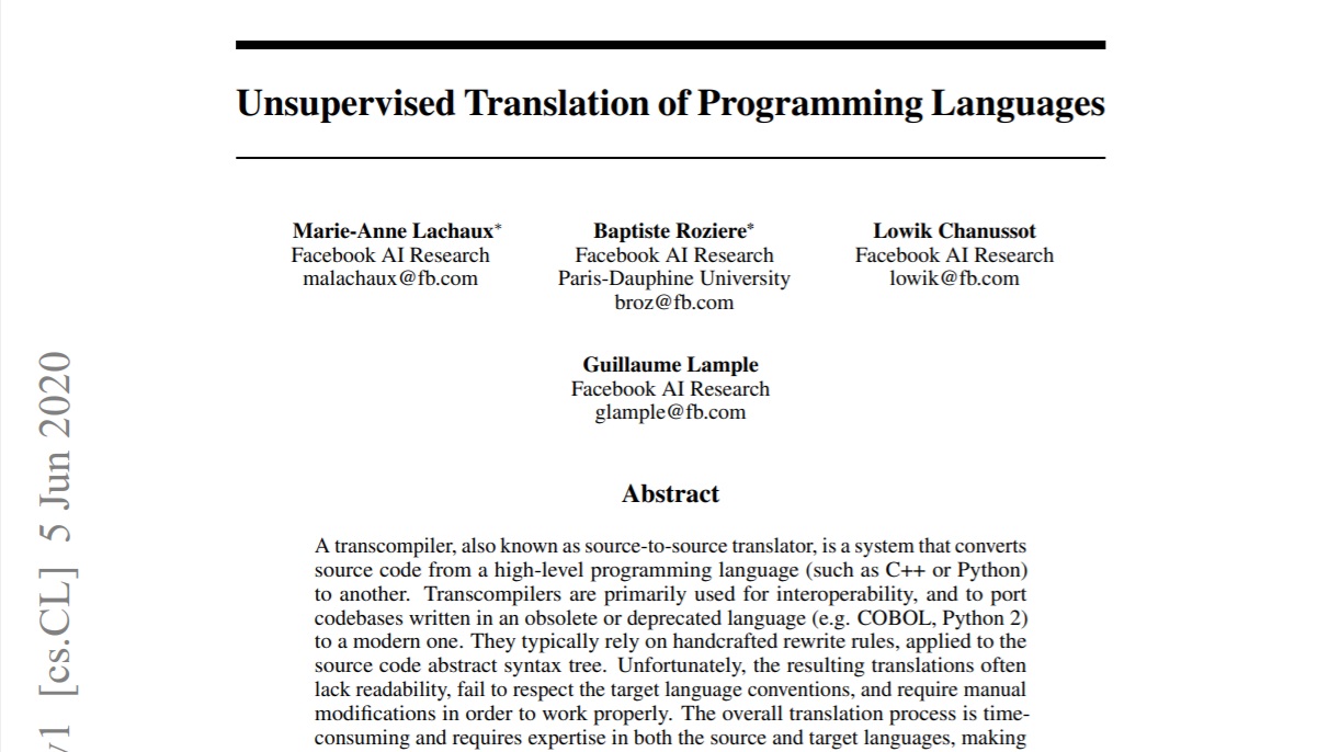 Facebook 發(fā)布神經(jīng)編譯器 TransCoder AI：可在 Java、Python、C++ 之間轉(zhuǎn)換代碼