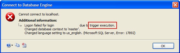 在登錄觸發器錯誤情況下連接SQL Server的方法