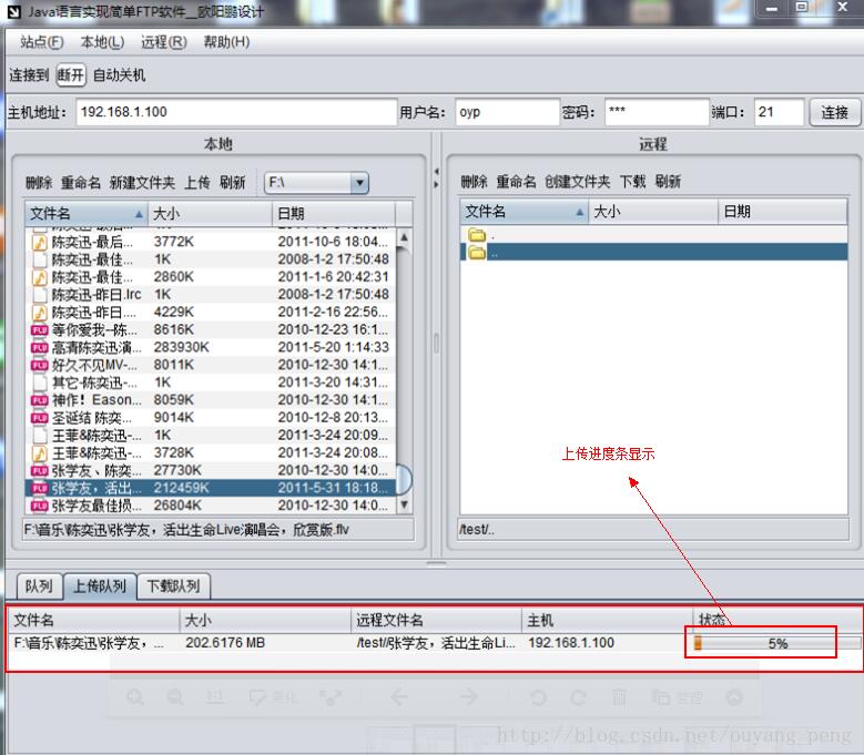 Java語言實現簡單FTP軟件 FTP軟件效果圖預覽之上傳功能（3）