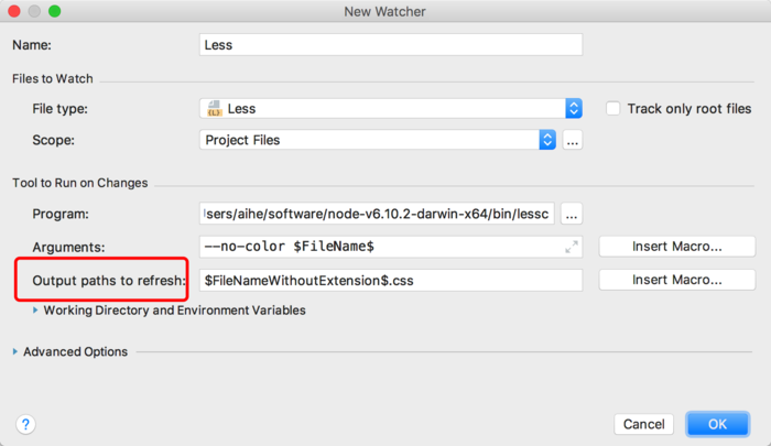 IntellJ idea使用FileWatch實時編譯less文件的方法