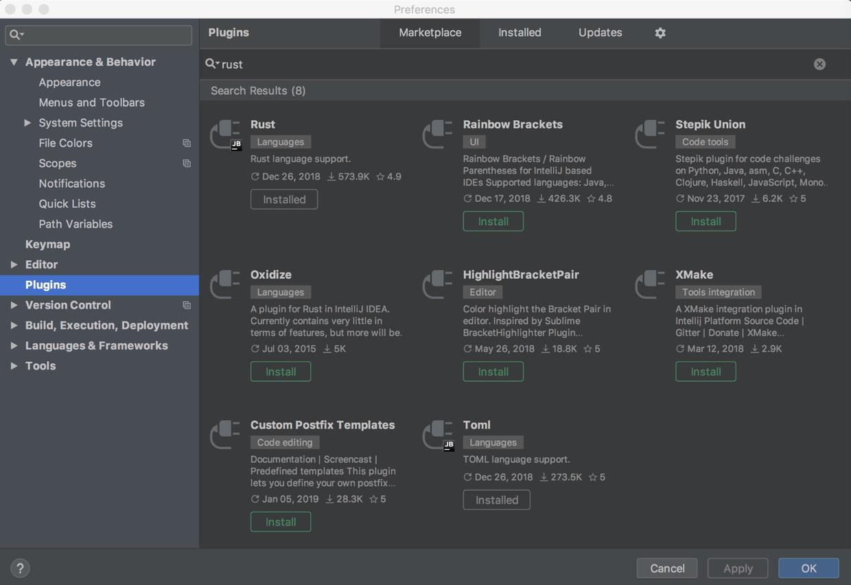 IntelliJ安裝并使用Rust IDE插件
