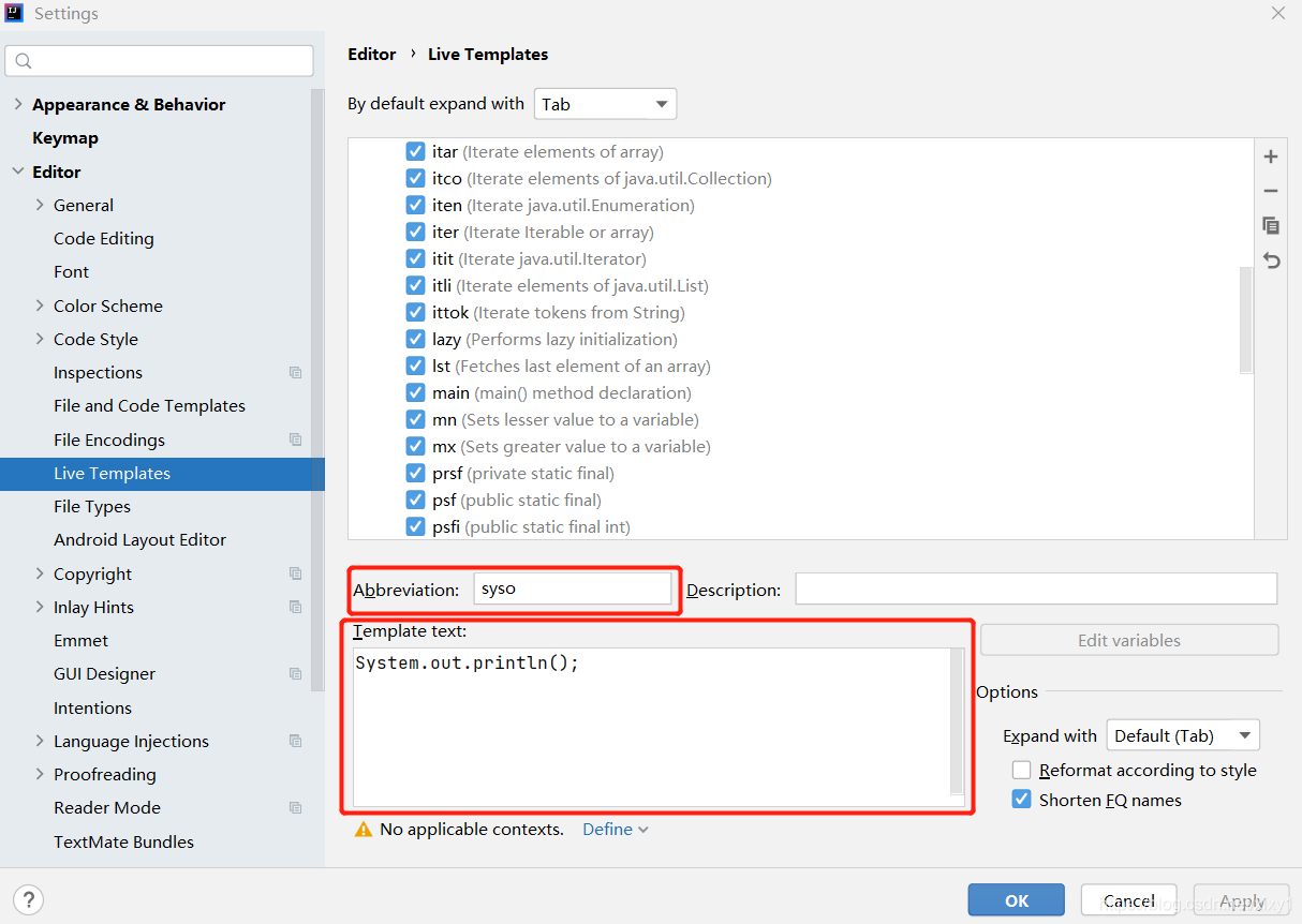 IntelliJ IDEA自定義代碼提示模板Live Templates的圖文教程