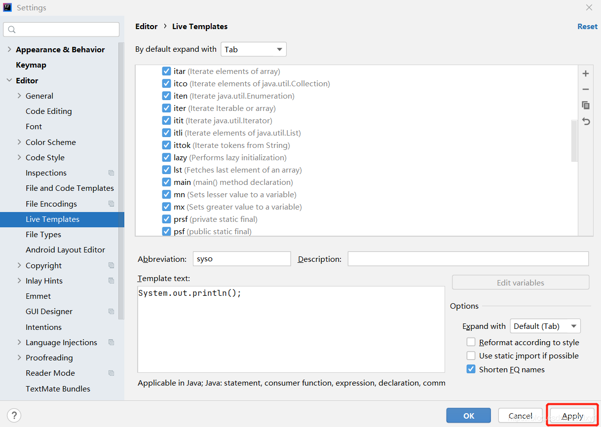 IntelliJ IDEA自定義代碼提示模板Live Templates的圖文教程