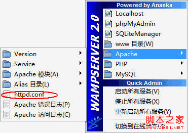 修改wamp的apache默認端口80為8088以及www目錄