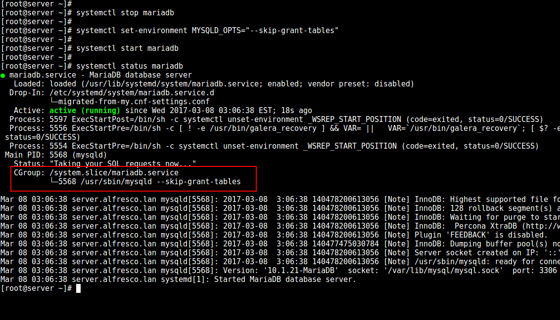 詳解如何在Linux中重置MySQL或者MariaDB的root密碼