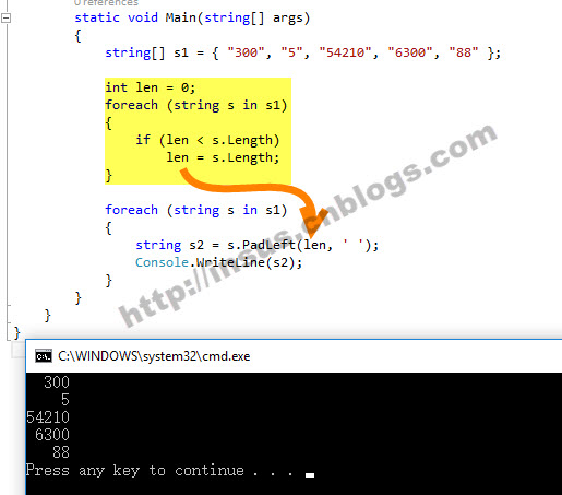 c#實現輸出的字符靠右對齊的示例