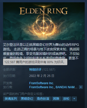 《艾爾登法環(huán)》Steam升至特別好評:雖有問題但架不住好玩