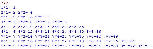 Python不同格式打印九九乘法表示例