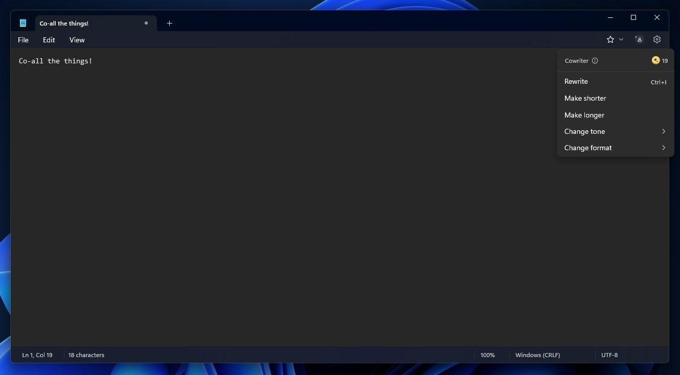 添加 CoWriter AI 寫作功能，初探微軟 Windows 11 新版記事本應用